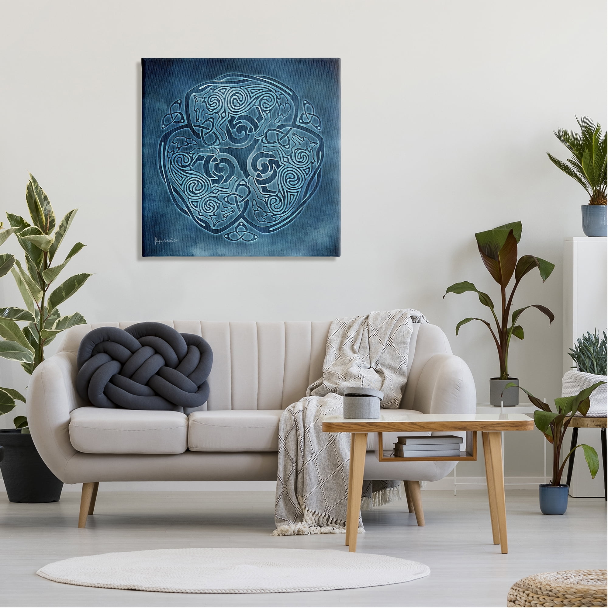 Stupell Industries Blue Celtic Wolf Abstract Painting Gallery Wrapped Canvas Art Print Wall Art, 30 x 30