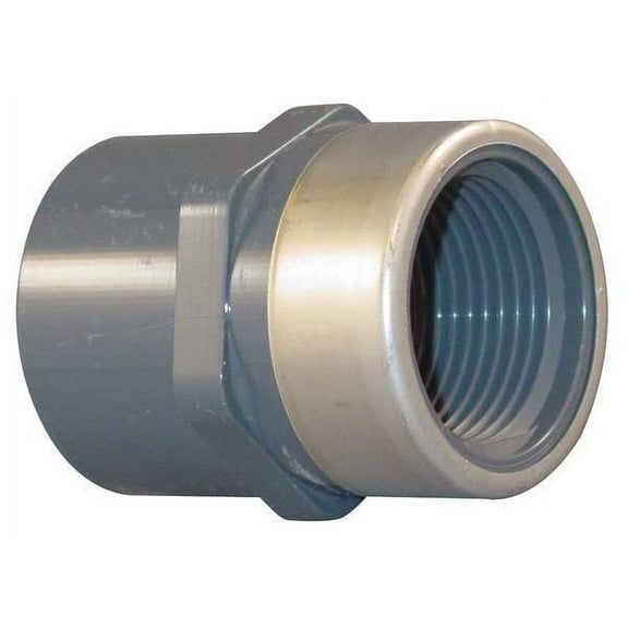 PVC, Stainless Steel Female Adapter, Socket x FNPT, 3/4 in x 1 in Pipe Size