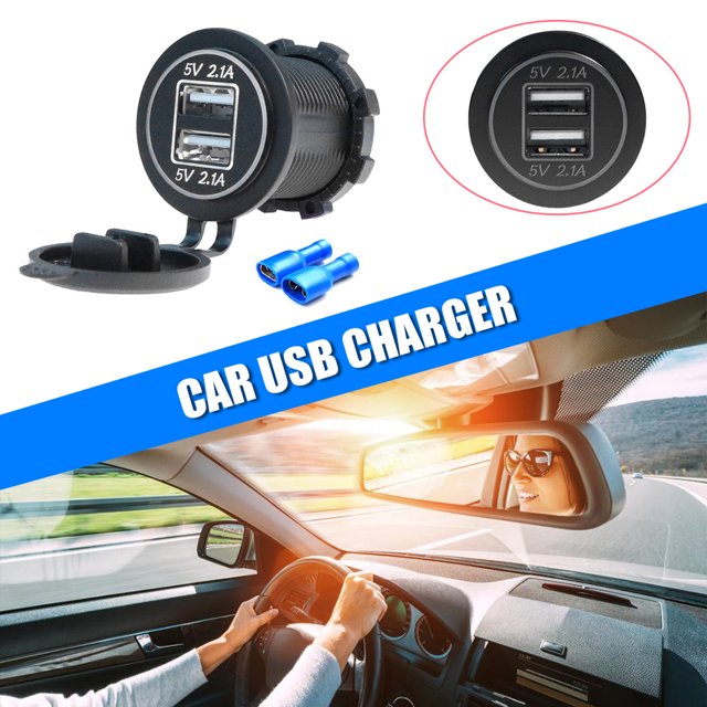4.2A Dual USB Car Charger Dual LED Light Toma de corriente para 12-24V (Blanco) Likrtyny Accesorios para autos y motos
