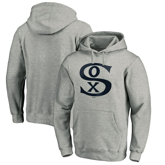 Men's Heather Gray Chicago White Sox Cooperstown Collection Huntington Logo Fitted Pullover Hoodie