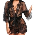 thumbnail image 3 of Camisón de encaje para mujer, traje con cuello en V, lencería transparente, bragas con frente abierto, ropa de dormir con cinturón, 3 of 8