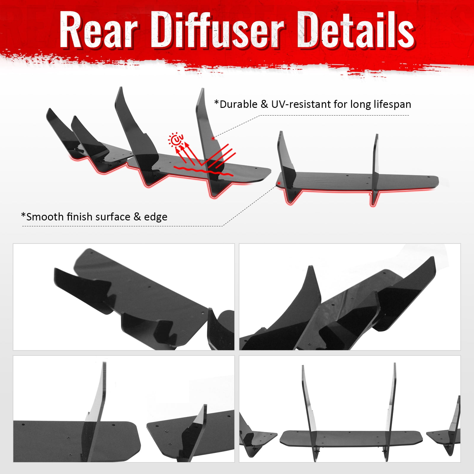 Ikon Motorsports 3PCS Rear Bumper Lip Diffuser Lower Valance Shark Fin For 2020-2025 Tesla Model Y IKON Style Painted Gloss Black ABS Plastic
