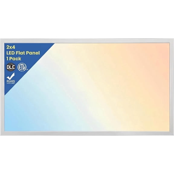 2x4 LED Flat Panel Light, 1-Pack, 5CCT Up to 6500K, Dimmable, Drop Ceiling