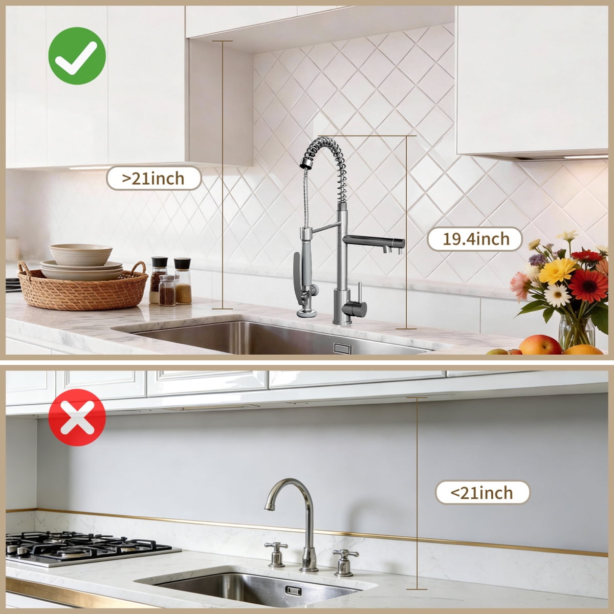 FENGFAN Brushed Nickel Commercial Pull Down Kitchen Faucet, 360 °   Swivel Single Handle Faucet with Pot Filler, 1 Pack