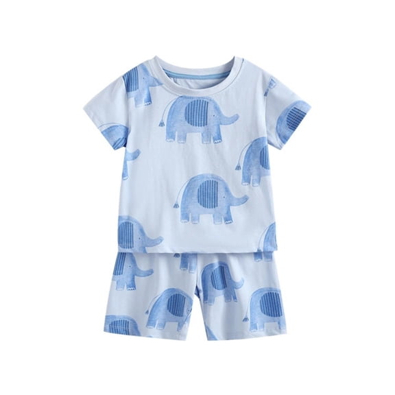 SonxaHe Toddler Boys' Outfits Elephant Graphics Short Sleeve Tee Shorts Child Cozy Loungewear Breathable Outfit Set Blue,Size 2-3 Y
