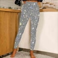 thumbnail image 2 of Lovskoo 2024 Women's Sequin Sparkly Leggings High Waisted Stretchy Tights Pants Skinny Pants Trousers Silver, 2 of 8
