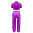 thumbnail image 4 of Aiihoo Kids Modern Jazz Dance Party Sets Girls Short Sleeve Metallic Shiny T-shirt Crop Tops with Pants Outfits Purple 10, 4 of 7