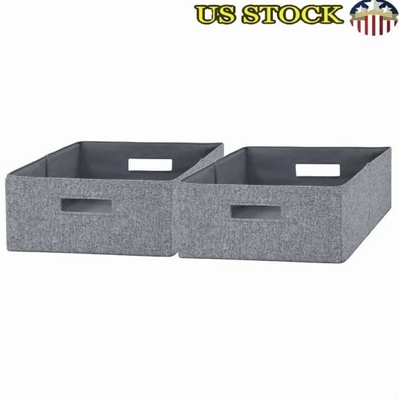Half-Size Fabric Storage Bins 2 Pack Collapsible Organizing Baskets W/ Handles