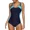 NAvy blue, variant on Attraco One Piece Women Sports Swimwear Sports Swimsuit Colorblock Swimwear Open Back Boyshort Bathing Suits Bikini Monokini
