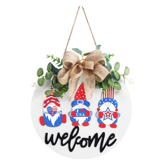 Señal de bienvenida Gnomo de madera para el hogar, decoración bonita para puerta delantera, placa colgante para puerta