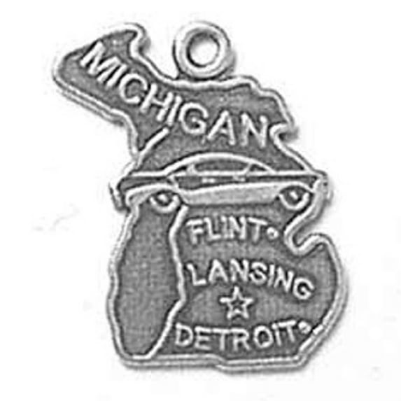 Sterling Silver 16" 1.2mm Box Chain MICHIGAN State Pendant Necklace