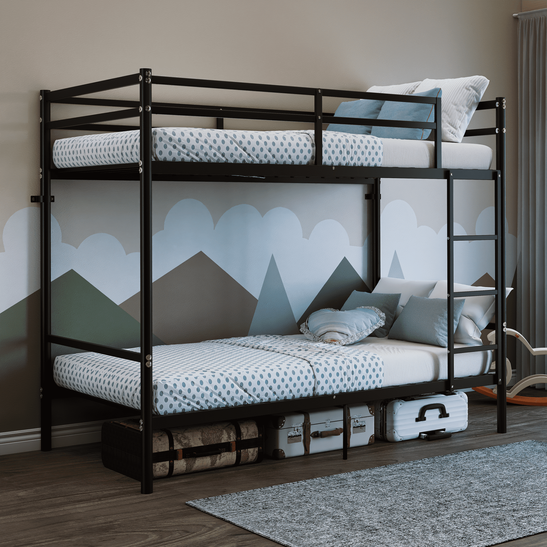 Leumius Metal Bunk Bed Twin Over Twin,Heavy Duty Steel Bunk Beds with Ladder & Full Guardrail,Black