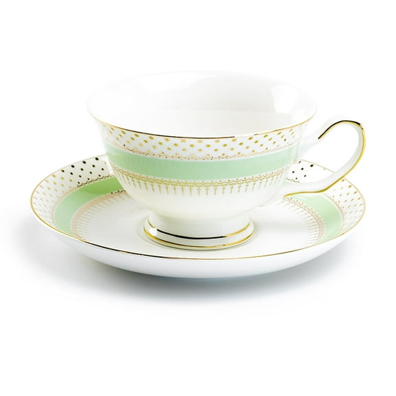 Grace Teaware Mint Green Stripe with Gold Dots 7oz Fine Porcelain Tea Cup and Saucer