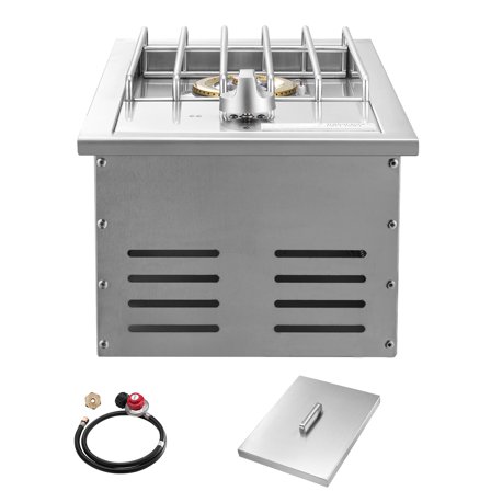 KFFKFF Single Grilling Side Burner, 15,000BTU Propane Burner for Outdoor Cooking, Convertible to Natural Gas, 304 Stainless Steel Built-in Burner for BBQ Kitchen Setup