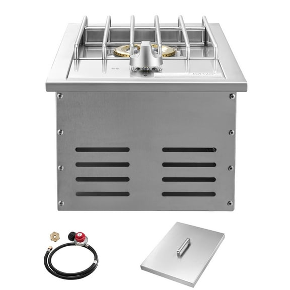 KFFKFF Single Grilling Side Burner, 15,000BTU Propane Burner for Outdoor Cooking, Convertible to Natural Gas, 304 Stainless Steel Built-in Burner for BBQ Kitchen Setup