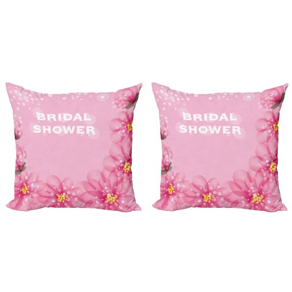 Ambesonne Pink Throw Pillow Cover 2 Pack, Abstract Petals Dots, 16", Hot Pink and Pale Pink