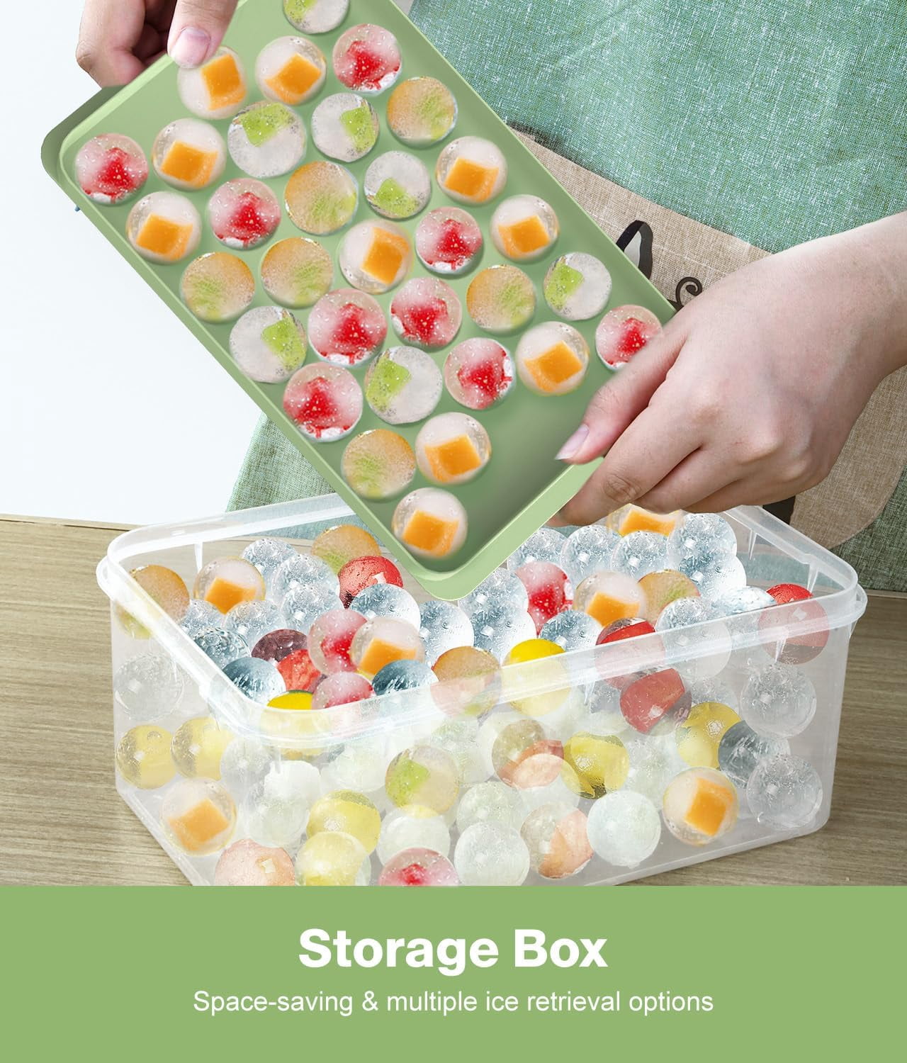 Ice Cube Tray with Lid and Bin,Ice Tray,62 Round Ice Trays for Freezer, BPA-Free Plastic Ice Cube Molds, Easy Release Ice Ball Maker, Stackable Ice Molds for Cocktails, Whiskey, Coffee