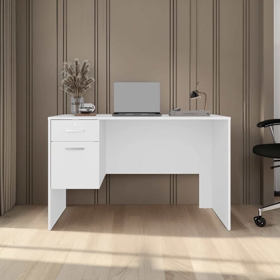 Home Office Desks, White 2-Drawer Desk with 1 Lockable, White Office Desks,Particle Board Computer Desks, Furniture Office Desks & Work Surfaces