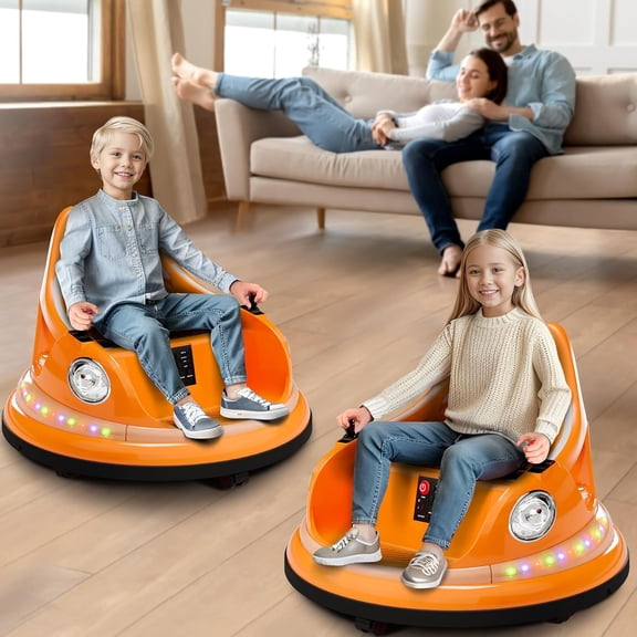 12V Electric Bumper Car Ride-On with Remote Control, 360° Spin, LED Lights, Wireless Music, 5-Point Harness, Anti-Collision Padding, 2-Speed, Battery Powered Vehicle,Orange