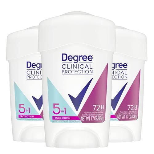 Degree Clinical Protection Antiperspirant Deodorant 5-In-1, Pack Of 3, 72-Hour Sweat & Odor Protection 1.7 Oz Packaging May Vary - Pack of 2