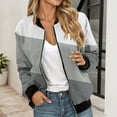 thumbnail image 2 of Bomber Jacket Coats for Women Color Block Zip Up Long Sleeve Stand Collar Windbreaker Fall Fashion Work Outerwear with Pockets, 2 of 5
