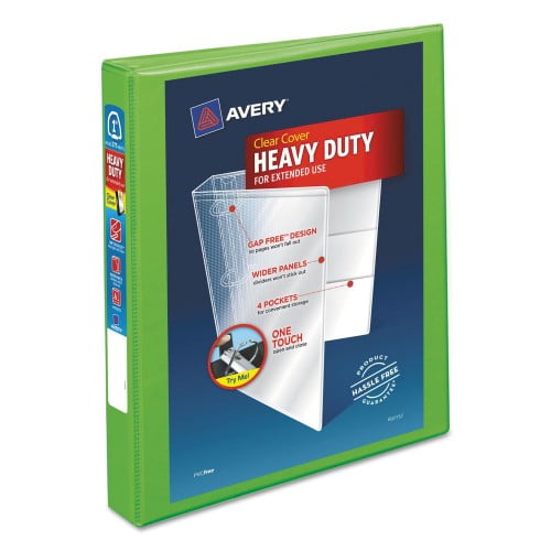 New Avery Heavy-Duty View Binder with DuraHinge and One Touch EZD Rings, 3 Rings, 1' Capacity, 11 x 8.5, Chartreuse,Each