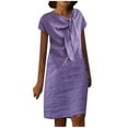 thumbnail image 2 of Jusqu'à 65 % de Réduction! Robes de Mode d'Été pour Femmes 2024 Grande Taille Nouvelle Élégance Col Rond Noué Manches Courtes Couleur Unie Coton Lin Robe, 2 of 6