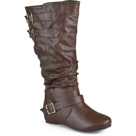 Women's Wide-Calf Low-Wedge Buckle Slouch Boot