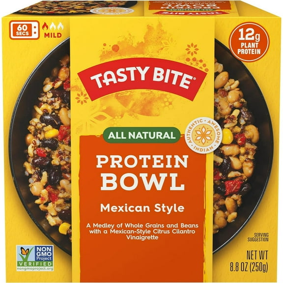 TASTY BITE Mexican Protein Bowl, 8.8 Ounce, Pack of 4, Ready to Eat, Microwaveable, Vegan, 12g Plant Protein, Tangy Citrus