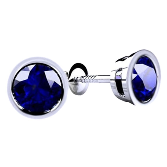 AFFY Round Cut Simulated Blue Sapphire Solitaire Stud Earrings In 14K Solid White Gold (2 Ct)