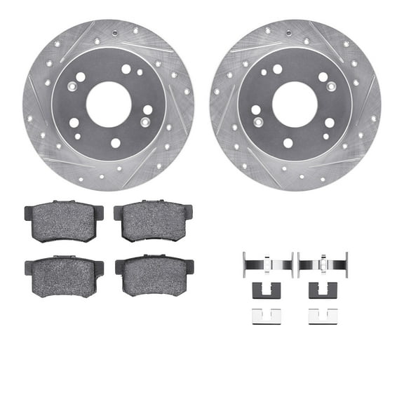 Dynamic Friction Company Rear Brake Rotors-Drilled and Slotted-Silver with 5000 Advanced Brake Pads includes Hardware 7512-59032