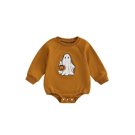 

CocMouse Baby Halloween Romper Long Sleeve Ghost Embroidery Sweatshirt Romper