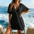 thumbnail image 2 of Swimsuit Coverup for Women Casual V Neck Beach Dress Short Sleeve Elastic Waist Swimwear Cover Ups Bikini Vacation Outfits, 2 of 5