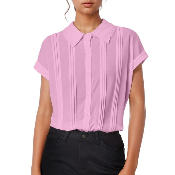 Loose Fit Short Sleeve Button Up Shirt For Women Casual Collared Top For Work And Everyday Wear