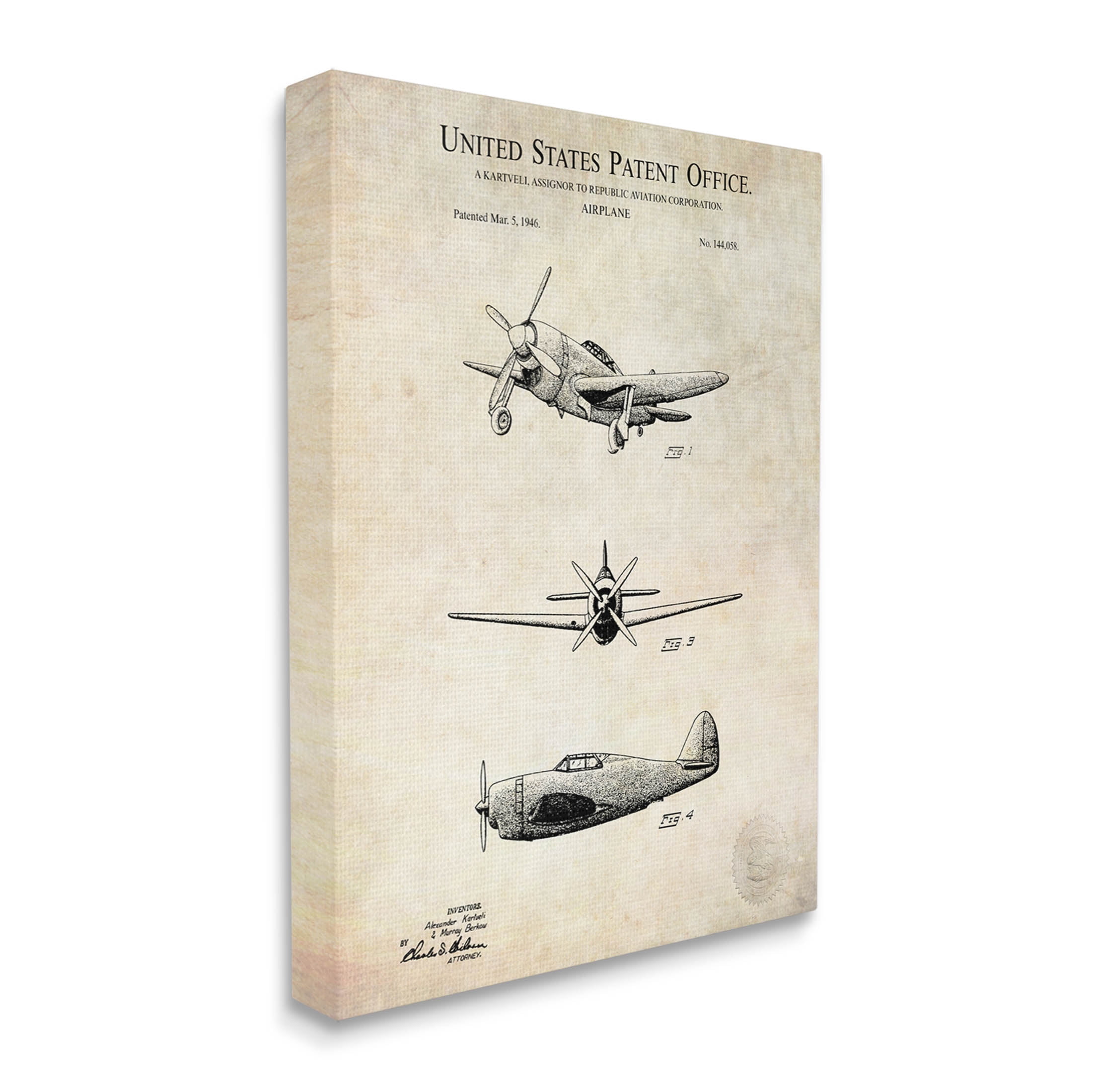 Stupell Industries Historic Aircraft Patent Vintage Graphic Art Gallery Wrapped Canvas Print Wall Art, Design by Karl Hronek