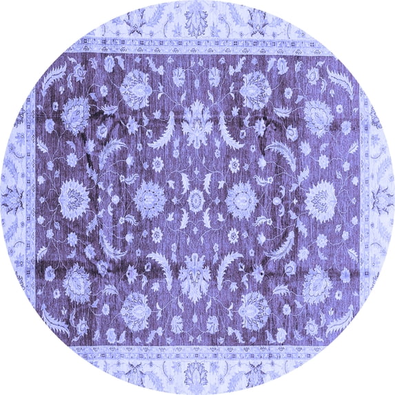 Ahgly Company Machine Washable Indoor Round Oriental Blue Traditional Area Rugs, 7' Round