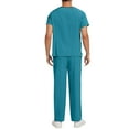 thumbnail image 3 of Domuza Scrub Set for Men Loose Fit Short Sleeve V-Neck Solid Color Top & Straight Leg Pants Soft Comfort Stretch Work Uniform with Pockets Blue S, 3 of 3