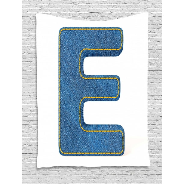 Letter E Tapestry Denim Blue Jeans Themed Symbol From Alphabet Letter E Tapestry Denim Blue Jeans