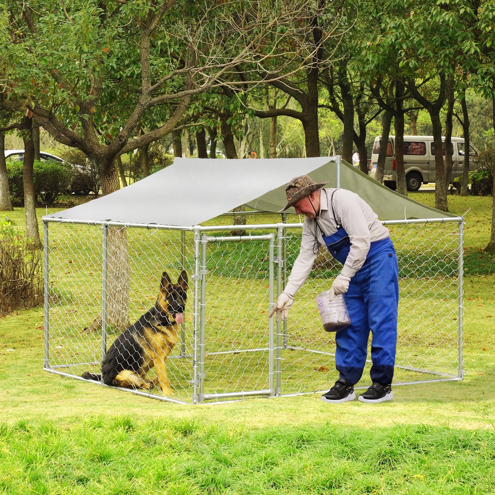 Magic Union Large Outdoor Pet Kennel for Dog and Cat, Waterproof Shade Cover, 90''x90''x63''