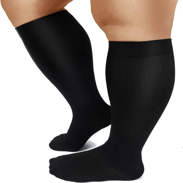 SUTENGDA Chaussettes de Compression Grande Taille pour Femmes & Hommes 20-30 mmhg Bas Larges Genouillères pour Récupération de Circulation