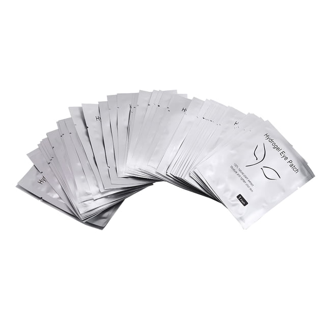 50 pares/set de parches de hidrogel para pestañas injertadas debajo de los ojos, almohadillas de gel, pegatinas plateadas para belleza facial