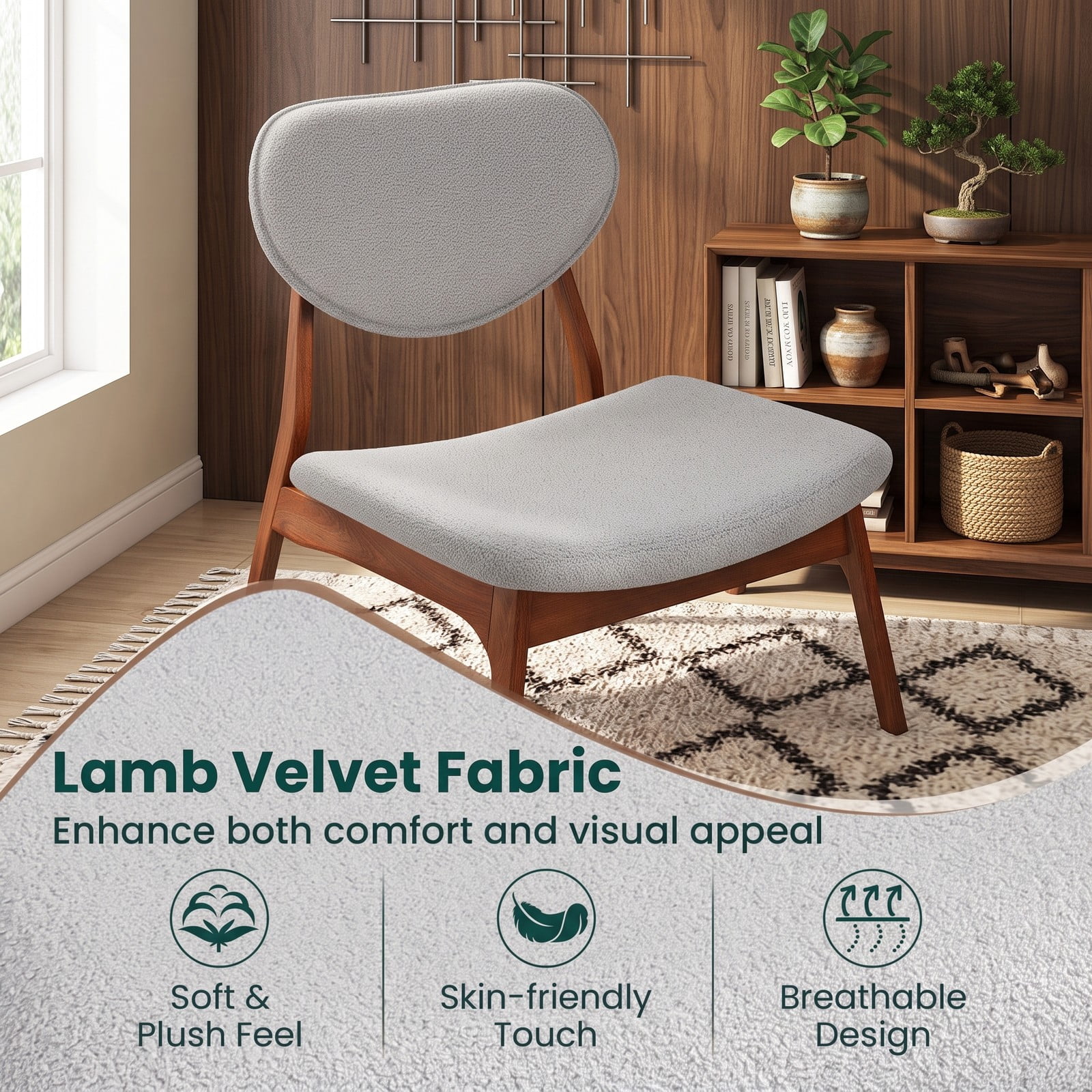 Furnibear Accent Chairs Set of 2 with Side Table, Solid Wood Frame Lamb Velvet Upholstered Armchairs, 105 Degree Backrest Reading Club Chairs for, Walnut and Gray