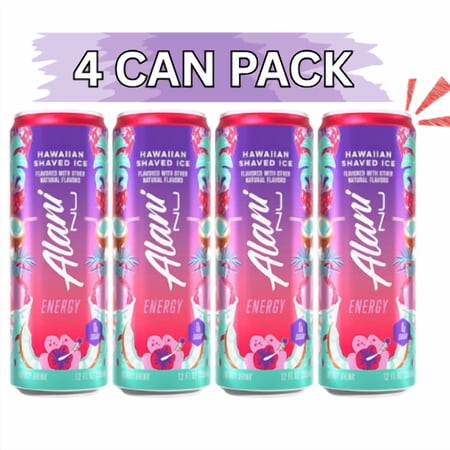 Alani Nu Energy Drink, Hawaiian Shaved Ice, 12 fl oz (4 Can) Repackaged By *PickNGo Market*