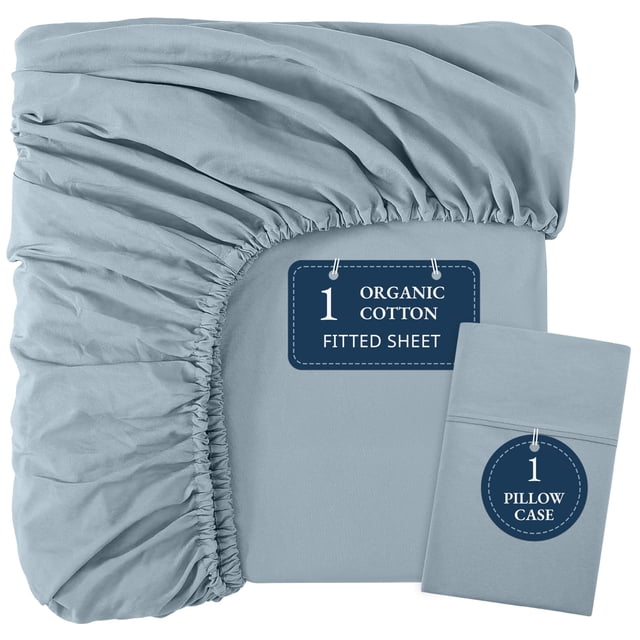 Sábanas ajustables LANE LINEN Twin, 100% algodón orgánico, azul francés