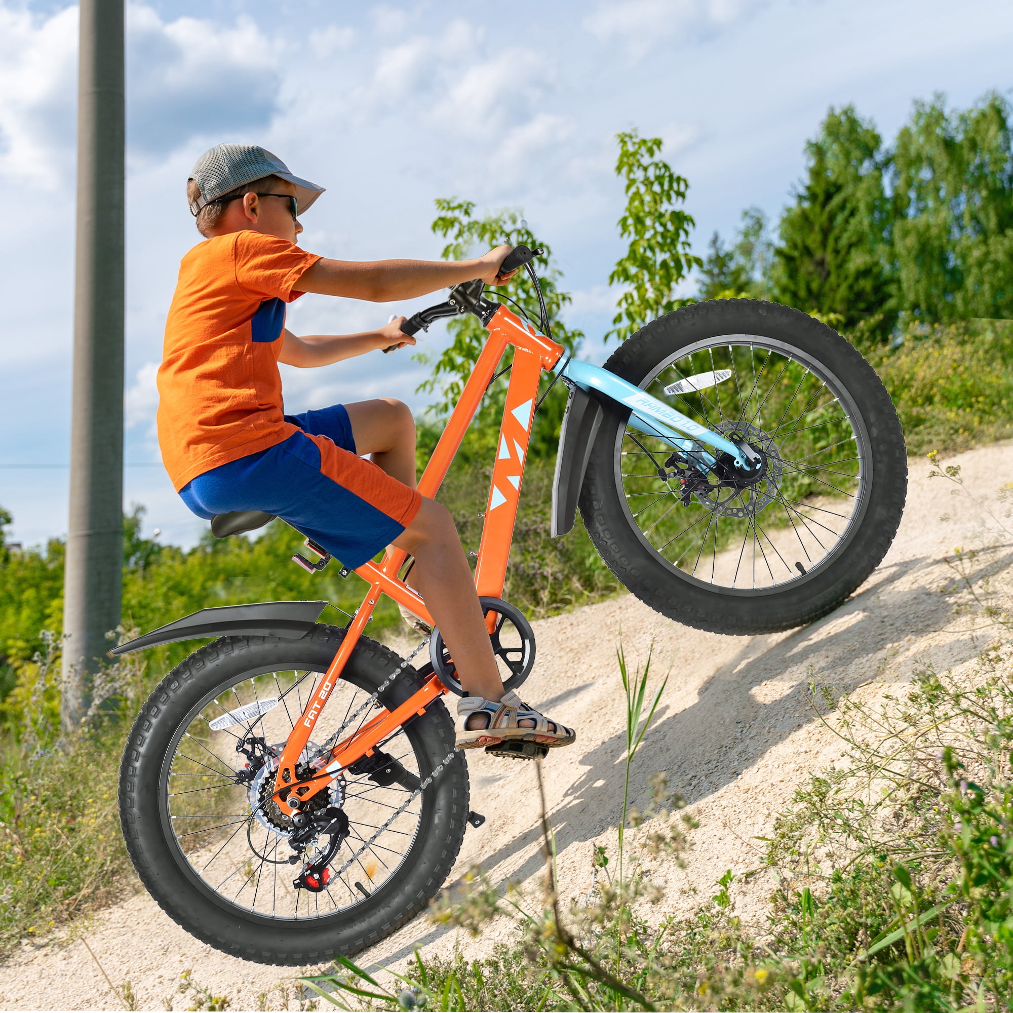 Zukka 20 inch Mountain Bike Fat Tire 7 Speed Hardtail Dual Disc Brake for Youth Boys Girls Orange