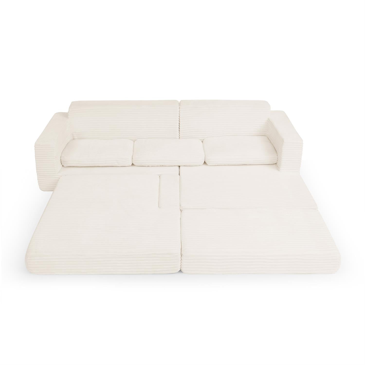 Demi Bonn 111" L Shaped Modular Sectional Sofa, Modern Corduroy Couch with Comfy Right Seat, Unfolds into Bed for Living Room, Beige