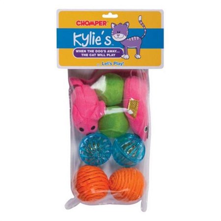 UPC: 0816619012224 | Chomper Kylies Brights Assorted Plush/Rubber Mouse and Ball Pet Toy Large 8 pc