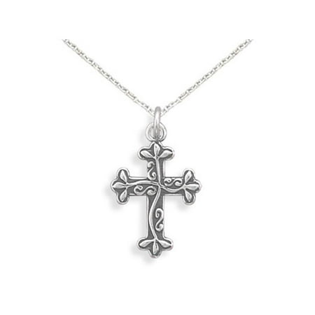 Reversible Cross Necklace Vine Design Sterling Silver, 16-inch