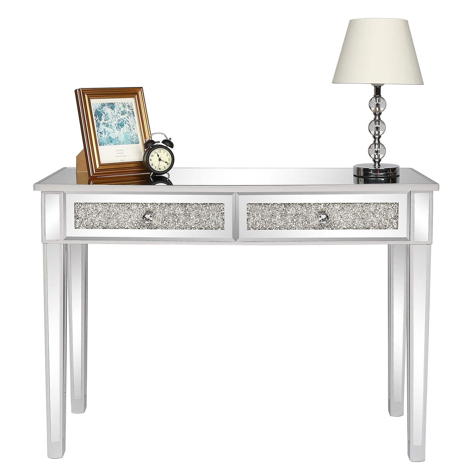 Astoutdoor Mirrored Table with 2 Drawers, Silver, 42 x 15 x 29.9 in