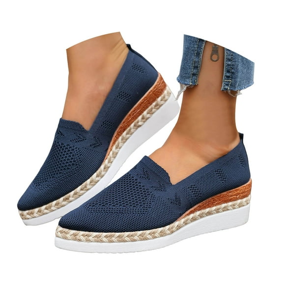 YLYL Women's Knit Loafers Wedge Heel Slip on Almond Toe Lightweight Fashion Casual Walking Shoes